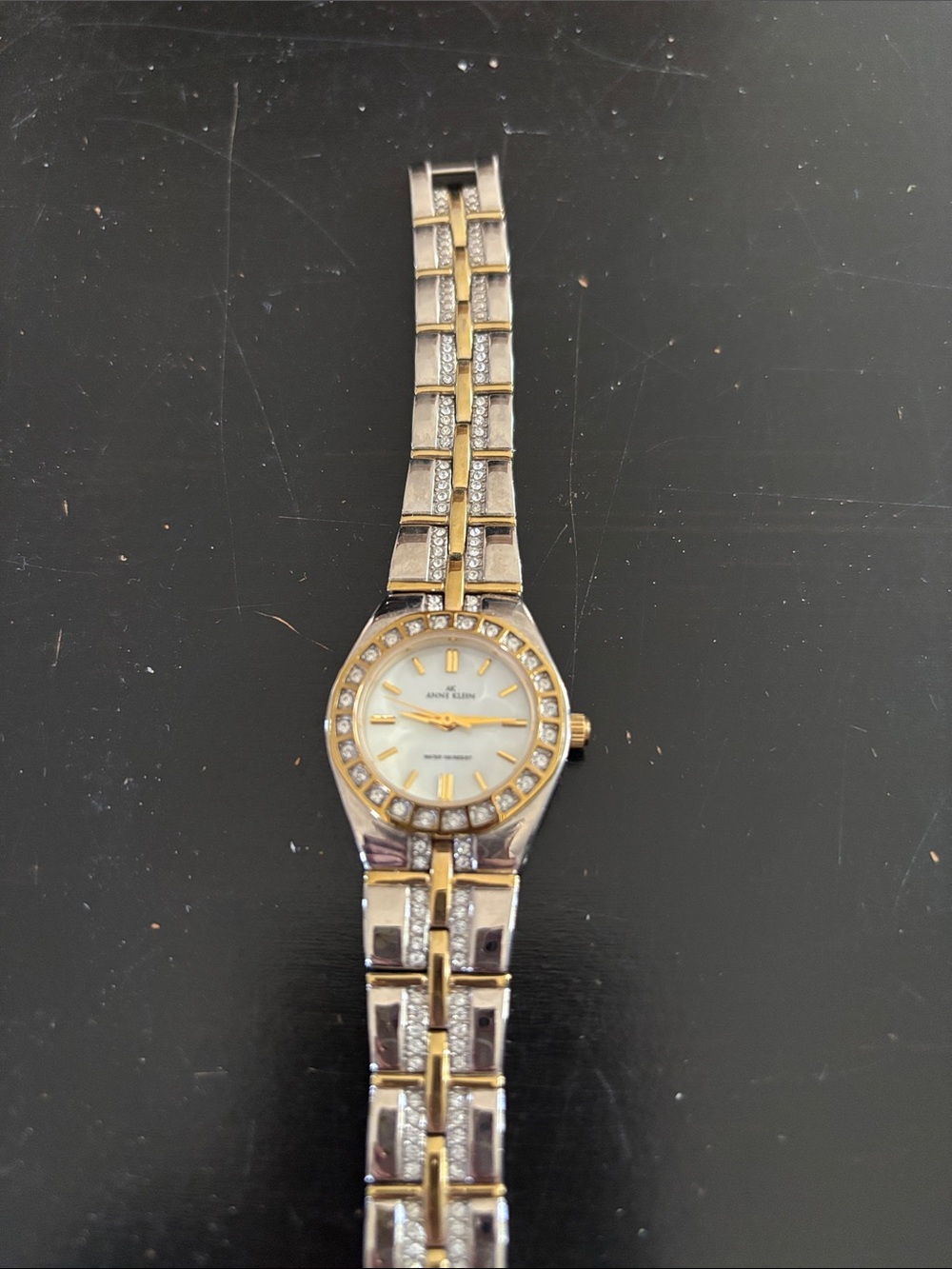 Anne Klein Two-Tone Gold and Silver Crystal Bracelet Watch